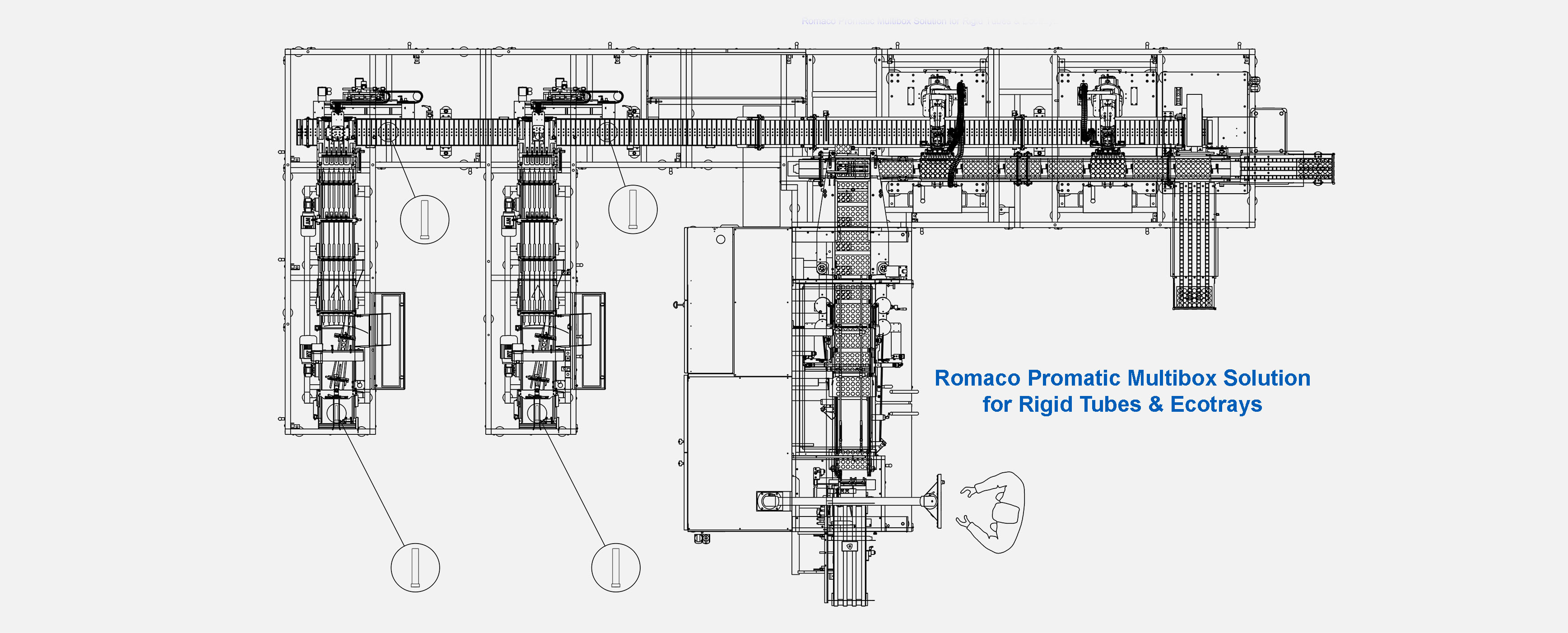 Possible layout for a cartoner processing rigid tubes - Romaco Promatic Multibox