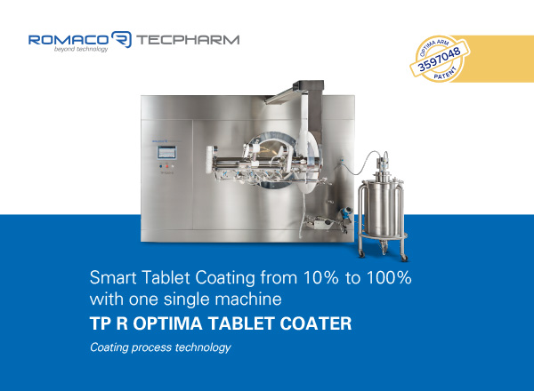 Smart tablet coating TP R Optima tablet coater - Romaco Tecpharm